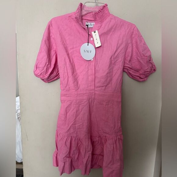 REVOLVE x S/W/F SWF Bubble Gum Pink Linen Blend Shirt Dress. BarbieCore Barbie - Picture 4 of 4
